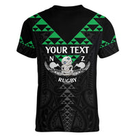 Personalised Aotearoa Rugby Women V-Neck T-Shirt New Zealand Maori Kete Matauranga Pattern LT14 - Polynesian Pride