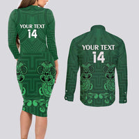 Custom Aotearoa Rugby Couples Matching Long Sleeve Bodycon Dress and Long Sleeve Button Shirt New Zealand Maori Kete Poutama Pattern LT14 - Polynesian Pride