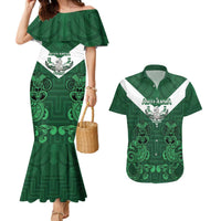 Custom Aotearoa Rugby Couples Matching Mermaid Dress and Hawaiian Shirt New Zealand Maori Kete Poutama Pattern LT14 Green - Polynesian Pride
