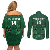 Custom Aotearoa Rugby Couples Matching Off Shoulder Short Dress and Long Sleeve Button Shirt New Zealand Maori Kete Poutama Pattern LT14 - Polynesian Pride