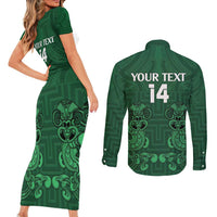 Custom Aotearoa Rugby Couples Matching Short Sleeve Bodycon Dress and Long Sleeve Button Shirt New Zealand Maori Kete Poutama Pattern LT14 - Polynesian Pride