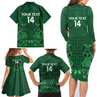 Custom Aotearoa Rugby Family Matching Long Sleeve Bodycon Dress and Hawaiian Shirt New Zealand Maori Kete Poutama Pattern LT14 - Polynesian Pride