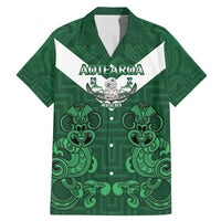 Custom Aotearoa Rugby Family Matching Mermaid Dress and Hawaiian Shirt New Zealand Maori Kete Poutama Pattern LT14 Dad's Shirt - Short Sleeve Green - Polynesian Pride