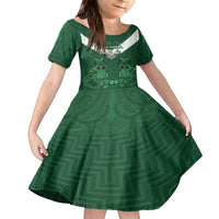 Custom Aotearoa Rugby Family Matching Puletasi and Hawaiian Shirt New Zealand Maori Kete Poutama Pattern LT14 Daughter's Dress Green - Polynesian Pride