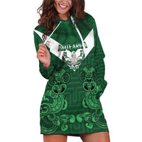 Custom Aotearoa Rugby Hoodie Dress New Zealand Maori Kete Poutama Pattern LT14 Green - Polynesian Pride