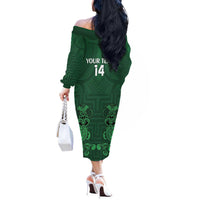 Custom Aotearoa Rugby Off The Shoulder Long Sleeve Dress New Zealand Maori Kete Poutama Pattern LT14 - Polynesian Pride