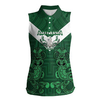 Custom Aotearoa Rugby Women Sleeveless Polo Shirt New Zealand Maori Kete Poutama Pattern LT14 Female Green - Polynesian Pride