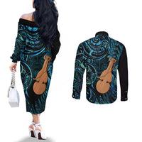 Kotiate New Zealand Couples Matching Off The Shoulder Long Sleeve Dress and Long Sleeve Button Shirt Maori Weapon Paua Shell Haka Fern LT14 - Polynesian Pride