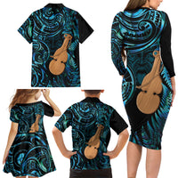 Kotiate New Zealand Family Matching Long Sleeve Bodycon Dress and Hawaiian Shirt Maori Weapon Paua Shell Haka Fern LT14 - Polynesian Pride