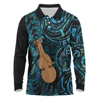 Kotiate New Zealand Long Sleeve Polo Shirt Maori Weapon Paua Shell Haka Fern LT14 Turquoise - Polynesian Pride
