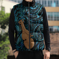 Kotiate New Zealand Sleeveless Puffer Jacket Maori Weapon Paua Shell Haka Fern