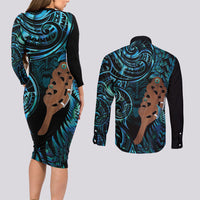 Maripi New Zealand Couples Matching Long Sleeve Bodycon Dress and Long Sleeve Button Shirt Maori Weapon Paua Shell Haka Fern LT14 - Polynesian Pride