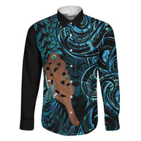 Maripi New Zealand Family Matching Short Sleeve Bodycon Dress and Hawaiian Shirt Maori Weapon Paua Shell Haka Fern LT14 Dad's Shirt - Long Sleeve Turquoise - Polynesian Pride