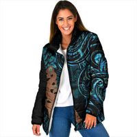Maripi New Zealand Padded Jacket Maori Weapon Paua Shell Haka Fern LT14 Women Turquoise - Polynesian Pride