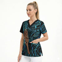 Maripi New Zealand Scrub Top Maori Weapon Paua Shell Haka Fern LT14 - Polynesian Pride