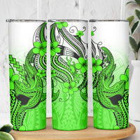 Hawaii Skinny Tumbler Polynesian Shark Tattoo With Plumeria Green Gradient