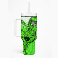 Hawaii Tumbler With Handle Polynesian Shark Tattoo With Plumeria Green Gradient