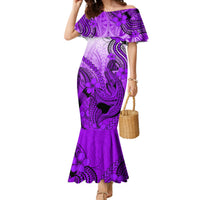 Purple Hawaii Family Matching Outfits Mermaid Dress And Hawaiian Shirt Polynesian Shark Tattoo LT14 - Polynesian Pride