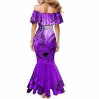 Purple Hawaii Family Matching Outfits Mermaid Dress And Hawaiian Shirt Polynesian Shark Tattoo LT14 - Polynesian Pride