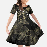 Personalised Hawaii Nene Goose Family Matching Mermaid Dress and Hawaiian Shirt Hawaiian Map Hibiscus Polynesian Art - Beige LT14 Daughter's Dress Beige - Polynesian Pride