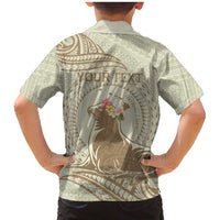 Personalised Hawaii Monk Seal Family Matching Mermaid Dress and Hawaiian Shirt Polynesian Tattoo With Tropical Flowers - Beige Pastel LT14 - Polynesian Pride