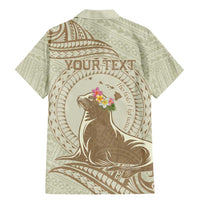 Personalised Hawaii Monk Seal Family Matching Mermaid Dress and Hawaiian Shirt Polynesian Tattoo With Tropical Flowers - Beige Pastel LT14 - Polynesian Pride