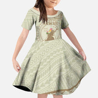 Personalised Hawaii Monk Seal Family Matching Off Shoulder Maxi Dress and Hawaiian Shirt Polynesian Tattoo With Tropical Flowers - Beige Pastel LT14 Daughter's Dress Beige - Polynesian Pride