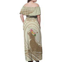 Personalised Hawaii Monk Seal Family Matching Off Shoulder Maxi Dress and Hawaiian Shirt Polynesian Tattoo With Tropical Flowers - Beige Pastel LT14 - Polynesian Pride