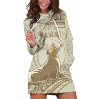 Personalised Hawaii Monk Seal Hoodie Dress Polynesian Tattoo With Tropical Flowers - Beige Pastel LT14 Beige - Polynesian Pride