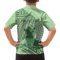 Personalised Hawaii Monk Seal Family Matching Off Shoulder Maxi Dress and Hawaiian Shirt Polynesian Tattoo With Tropical Flowers - Green Pastel LT14 - Polynesian Pride