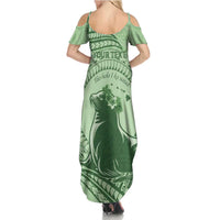 Personalised Hawaii Monk Seal Family Matching Summer Maxi Dress and Hawaiian Shirt Polynesian Tattoo With Tropical Flowers - Green Pastel