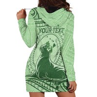 Personalised Hawaii Monk Seal Hoodie Dress Polynesian Tattoo With Tropical Flowers - Green Pastel LT14 - Polynesian Pride