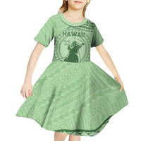 Personalised Hawaii Monk Seal Kid Short Sleeve Dress Polynesian Tattoo With Tropical Flowers - Green Pastel LT14 - Polynesian Pride