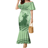 Personalised Hawaii Monk Seal Mermaid Dress Polynesian Tattoo With Tropical Flowers - Green Pastel LT14 Women Green - Polynesian Pride