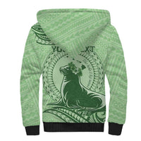 Personalised Hawaii Monk Seal Sherpa Hoodie Polynesian Tattoo With Tropical Flowers - Green Pastel LT14 - Polynesian Pride