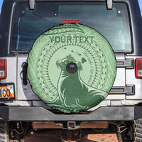 Personalised Hawaii Monk Seal Spare Tire Cover Polynesian Tattoo With Tropical Flowers - Green Pastel LT14 Green - Polynesian Pride