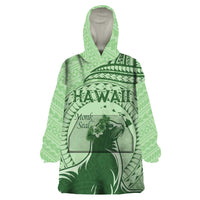 Personalised Hawaii Monk Seal Wearable Blanket Hoodie Polynesian Tattoo With Tropical Flowers - Green Pastel LT14 One Size Green - Polynesian Pride
