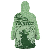 Personalised Hawaii Monk Seal Wearable Blanket Hoodie Polynesian Tattoo With Tropical Flowers - Green Pastel LT14 - Polynesian Pride