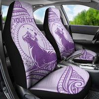 Personalised Hawaii Monk Seal Car Seat Cover Polynesian Tattoo With Tropical Flowers - Purple Pastel LT14 - Polynesian Pride