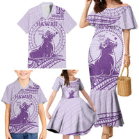 Personalised Hawaii Monk Seal Family Matching Mermaid Dress and Hawaiian Shirt Polynesian Tattoo With Tropical Flowers - Purple Pastel LT14 - Polynesian Pride