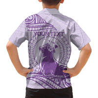 Personalised Hawaii Monk Seal Family Matching Off Shoulder Maxi Dress and Hawaiian Shirt Polynesian Tattoo With Tropical Flowers - Purple Pastel LT14 - Polynesian Pride