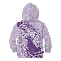 Personalised Hawaii Monk Seal Kid Hoodie Polynesian Tattoo With Tropical Flowers - Purple Pastel LT14 - Polynesian Pride