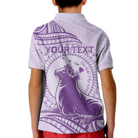 Personalised Hawaii Monk Seal Kid Polo Shirt Polynesian Tattoo With Tropical Flowers - Purple Pastel LT14 - Polynesian Pride