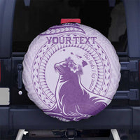 Personalised Hawaii Monk Seal Spare Tire Cover Polynesian Tattoo With Tropical Flowers - Purple Pastel LT14 - Polynesian Pride