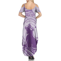 Personalised Hawaii Monk Seal Summer Maxi Dress Polynesian Tattoo With Tropical Flowers - Purple Pastel LT14 - Polynesian Pride