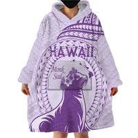 Personalised Hawaii Monk Seal Wearable Blanket Hoodie Polynesian Tattoo With Tropical Flowers - Purple Pastel LT14 - Polynesian Pride