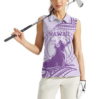 Personalised Hawaii Monk Seal Women Sleeveless Polo Shirt Polynesian Tattoo With Tropical Flowers - Purple Pastel LT14 - Polynesian Pride