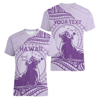 Personalised Hawaii Monk Seal Women V-Neck T-Shirt Polynesian Tattoo With Tropical Flowers - Purple Pastel LT14 - Polynesian Pride