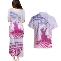 Personalised Hawaii Monk Seal Couples Matching Puletasi and Hawaiian Shirt Polynesian Tattoo With Tropical Flowers - Purple Gradient LT14 - Polynesian Pride