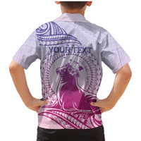 Personalised Hawaii Monk Seal Family Matching Mermaid Dress and Hawaiian Shirt Polynesian Tattoo With Tropical Flowers - Purple Gradient LT14 - Polynesian Pride